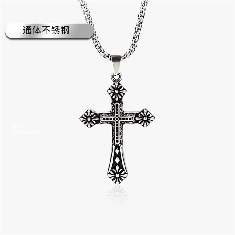 European and American Baroque Cross Retro Bohemian Style Stainless Steel Pendant Gothic Necklace Wholesale