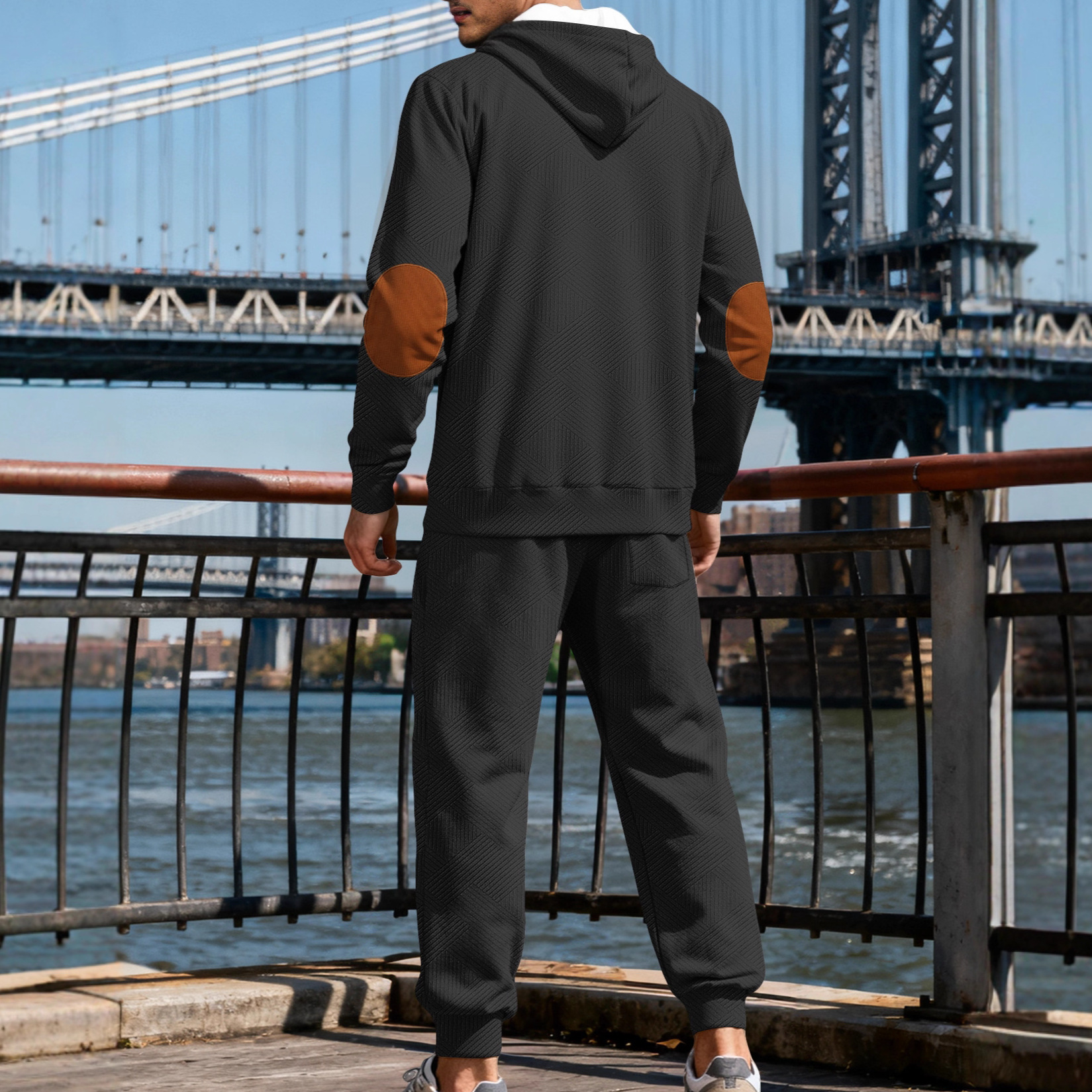 Transfronterizos otoño y invierno hombres europeos y estadounidenses Amazon dos piezas Jacquard callejera moda ocio deportivo con sombrero