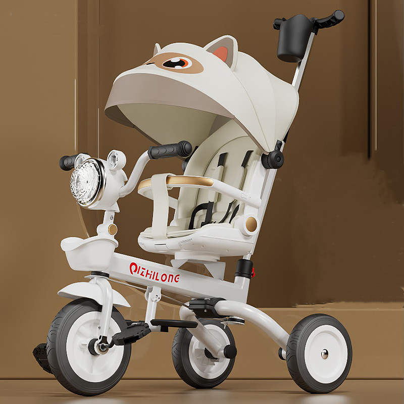 Ready Stock Wholesale Children's Tricycle Multi-Functional Folding Infant and Toddler Can Sit and Lie down Music Stroller Bicycle