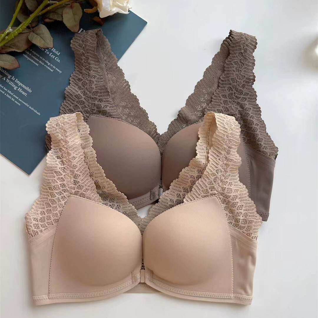 Japonés original de una sola luz de madera chaleco de algodón hebilla frontal belleza sin costuras espalda ropa interior de las mujeres pequeño pecho recogido sujetador inalámbrico 6329