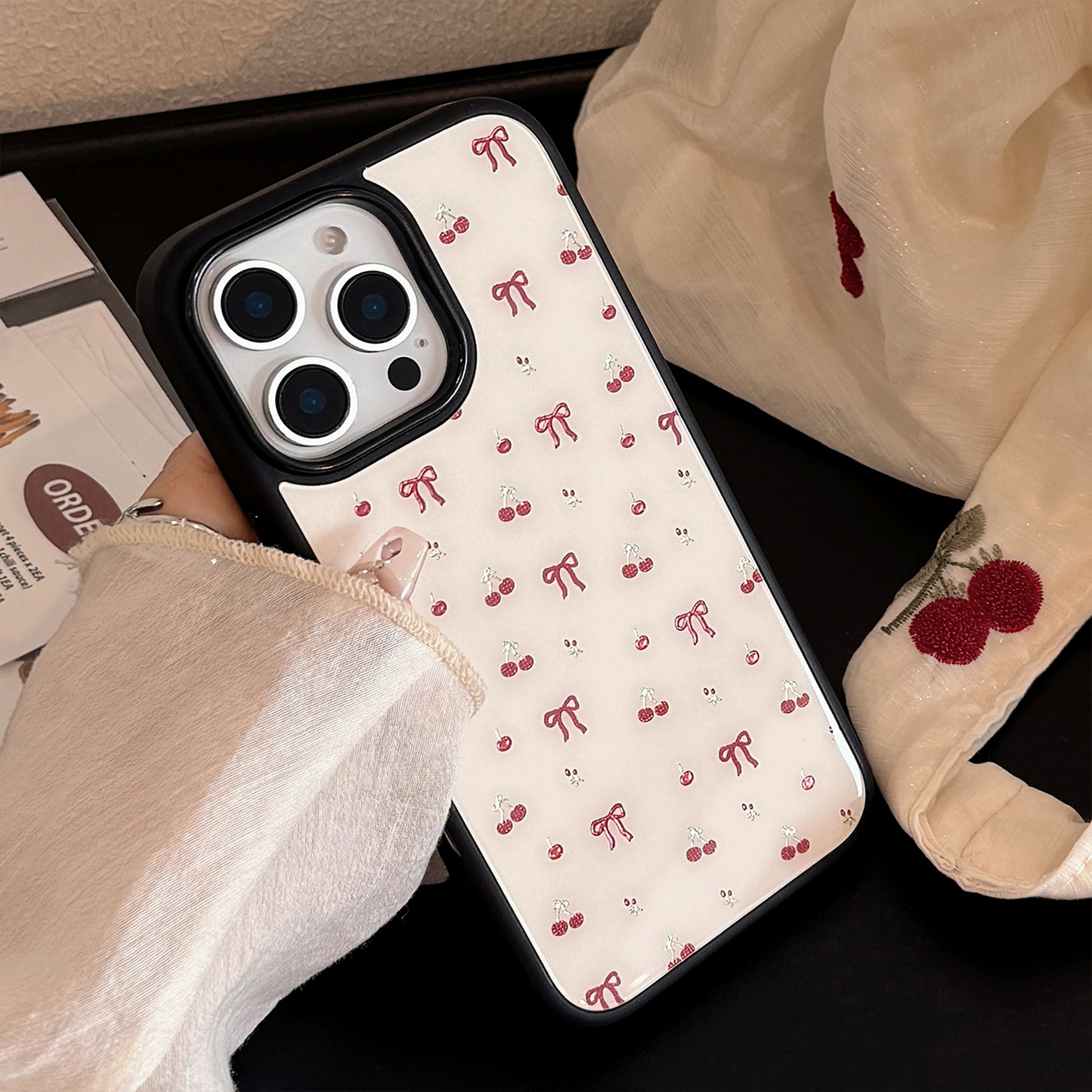 Premium Glass Phone Case With Gilt Cherry Design For Iphone_voghion.com