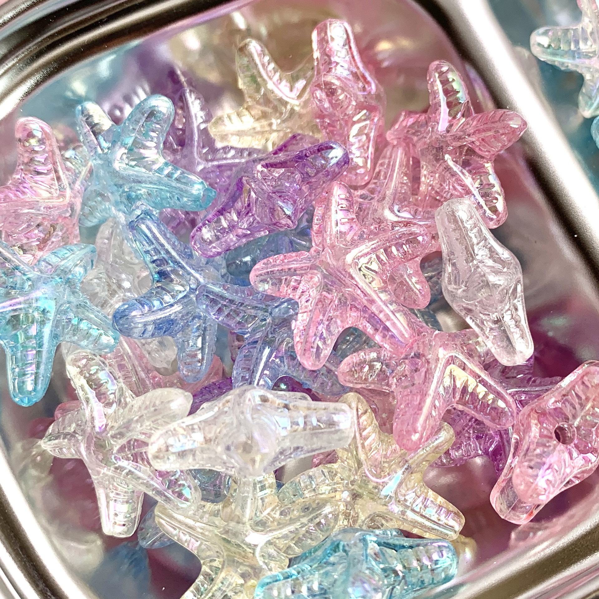 Acrílico transparente chapado en color estrella de mar con cuentas llavero de joyería de bricolaje cadena de teléfono móvil accesorios para el cabello hechos a mano