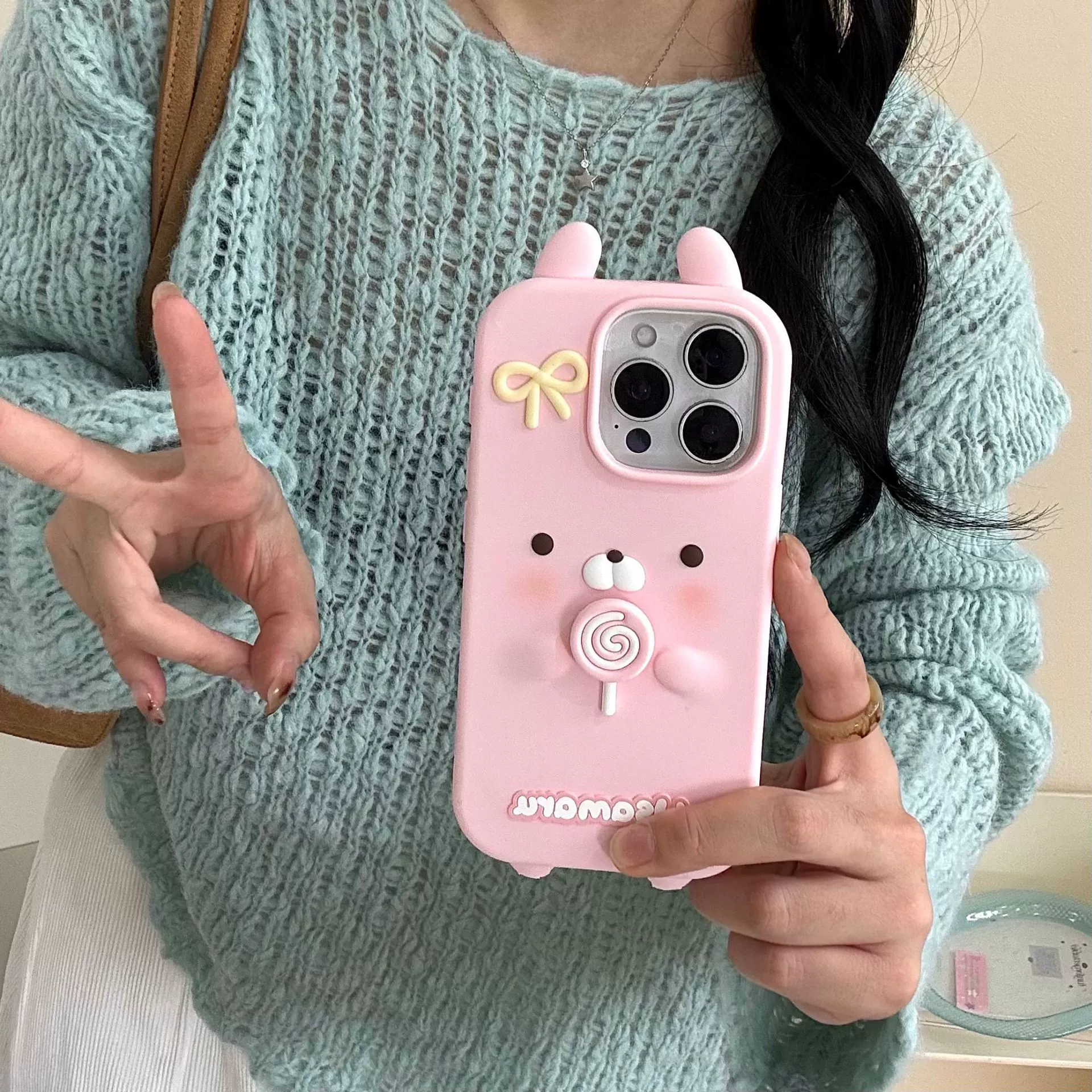 Яблоко, мультяшная симпатичная вращающаяся заяц, совместим с iPhone 16, iPhone 15 Pro, чехол для телефона, iphone, 15