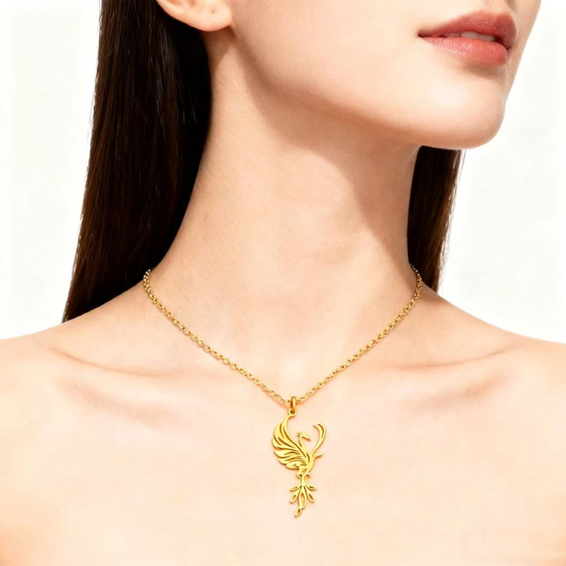 Men's Stainless Steel 18K Gold African Map Ancient Greek Mythological Character Golden Phoenix Pendant Sweater Necklace Jewelry