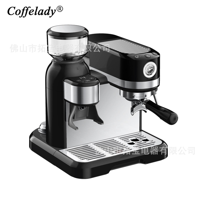 Coffelady Semi-Automatic Espresso Machine with Grinder Pressure Gauge Button Operation Pump Pressure Coffee Machine