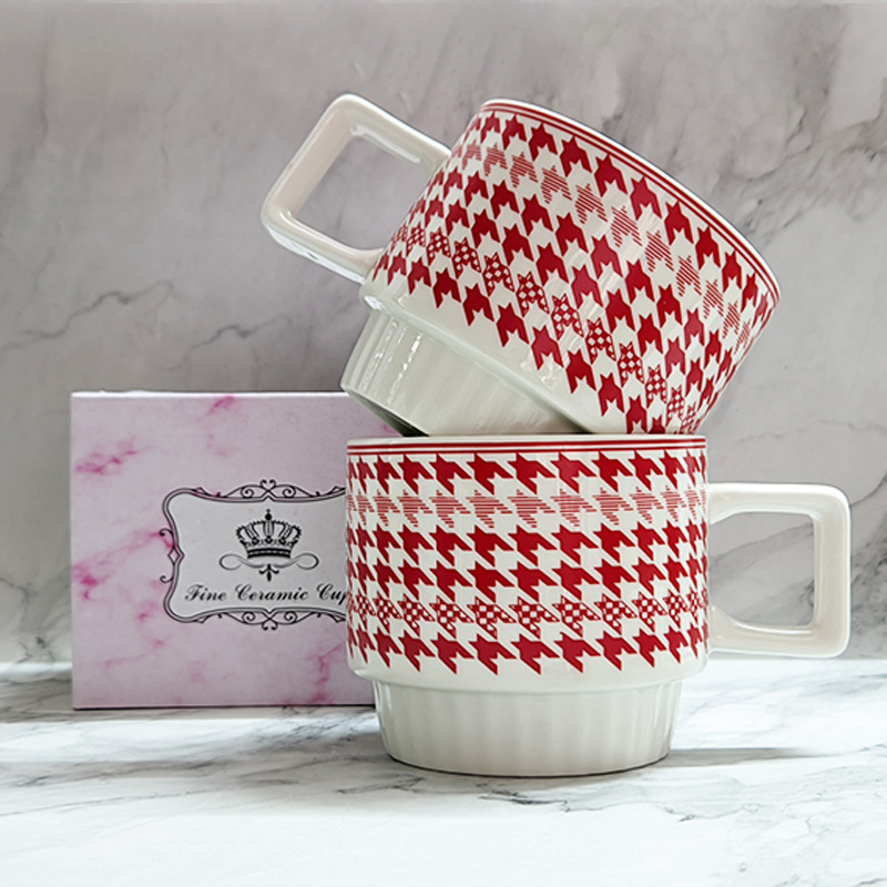 Houndstooth Stapelbare Kaffeetassen Für Paare Und Geschenke_voghion.com
