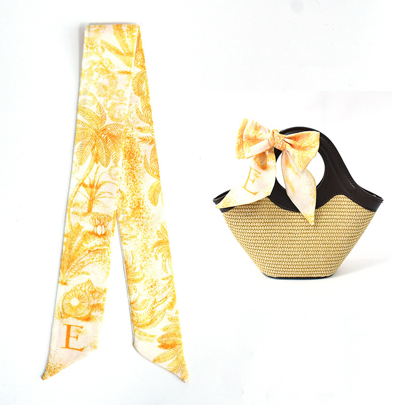 Primavera y verano de moda casual bolsa de decoración bufandas flores de seda de alta calidad 24 letras largas tiras multipropósito