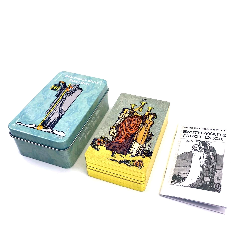 Жестяная колода Таро English Tarot Card с золотым тиснением по краю и брошюрой description