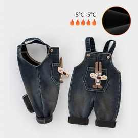 儿童加绒背带裤2一5岁女小童加厚裤子保暖男婴儿冬装宝宝牛仔棉裤