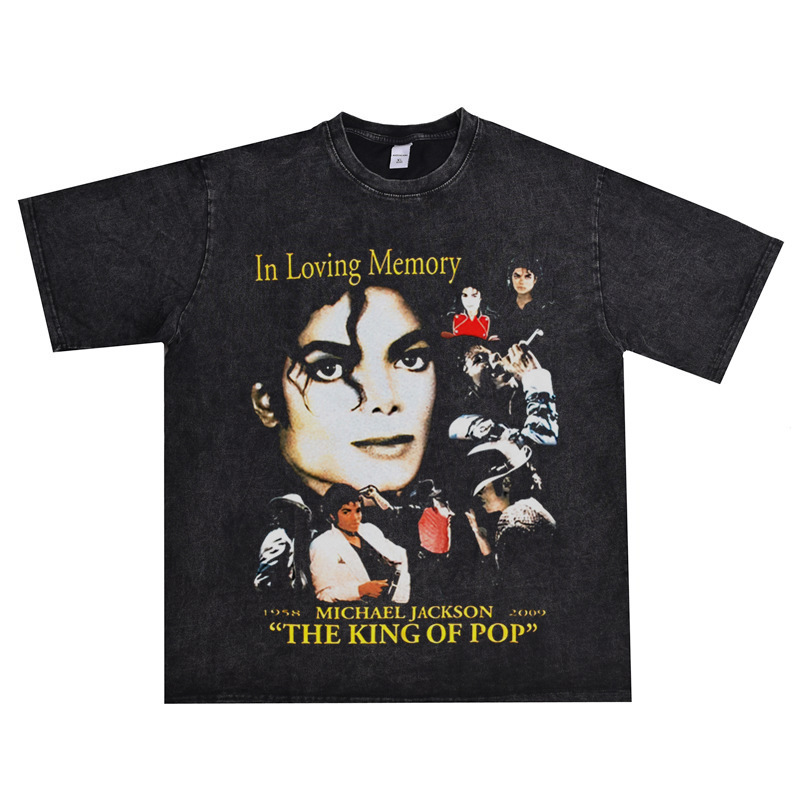 Michael Jackson Michael Jackson rock washed distressed printed T-shirt short sleeve loose fit for men and women