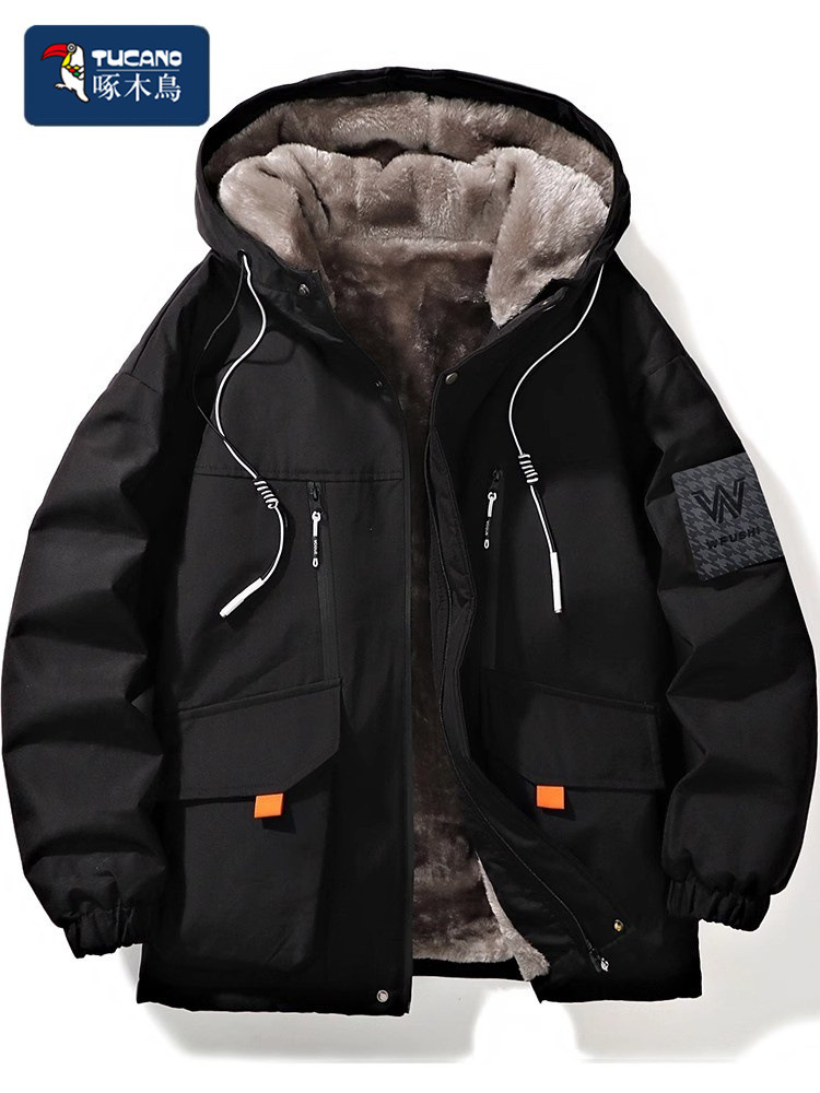 Tucano/Woodpecker Winter Jacket Men's Velvet Thickeneded Trendy Brand Jacket Hooded Warm Cotton Jacket Parka
