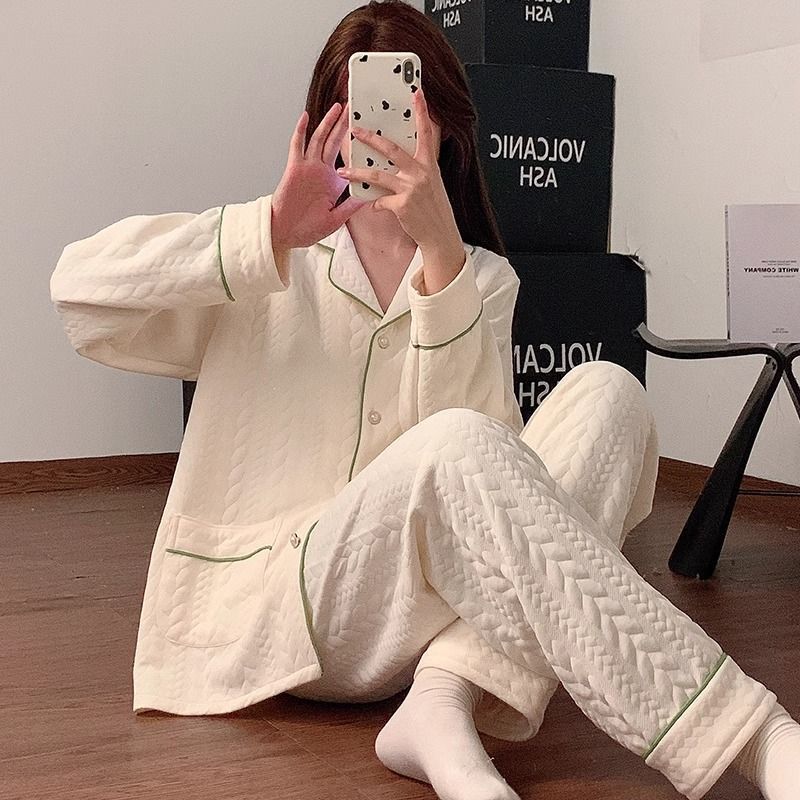 2024 algodón otoño invierno nuevo aire dulce algodón pijama de mujer intercalación calentamiento ropa de hogar de manga larga