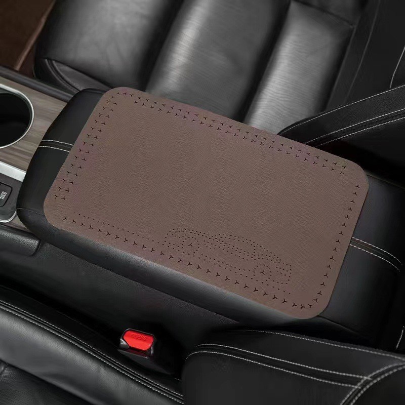 Armrest Box Pad: Universal Armrest box pad - no-pattern-mocha-brown-1-piece