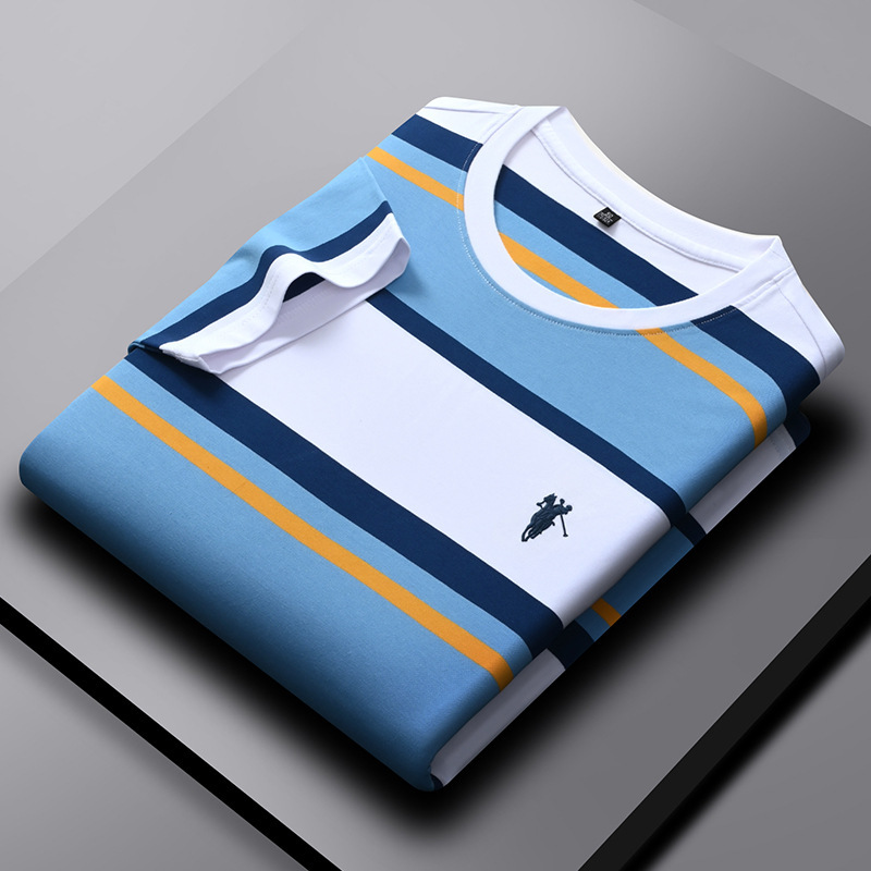 Alihu Men's Summer Pure Cotton Short-Sleeved Men's T-Shirt Stripesd Casual Round Neck Fit Short-Sleeved T-Shirt for Men
