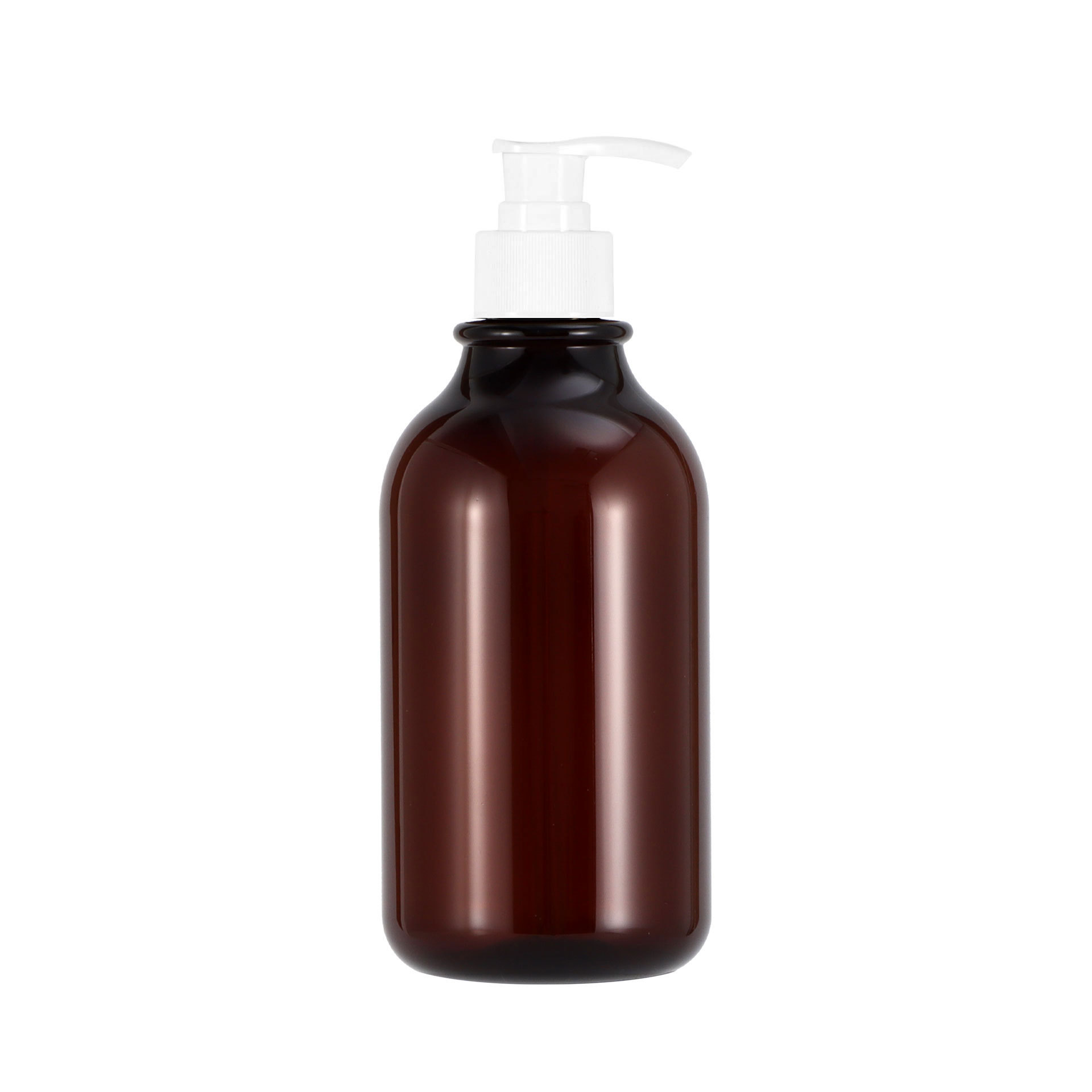 Botella de loción corporal de 300 ml en stock con hombros redondeados, botella dispensadora de plástico tipo pulsador para loción, botella de champú de PET de 500 ml.