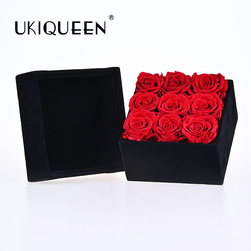 Cubo de rosas eternas con tapa, caja de regalo redonda y cuadrada, adorno de Amazon para comercio electrónico transfronterizo, caja de regalo de flores eternas.