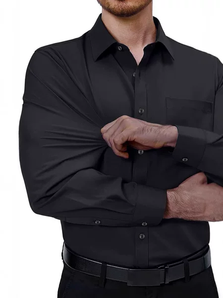 Amazon Buckle Four-sided Shirt Men's Dress Shirt Long-sleeved Solid Color Shirt Business Casual Men's Shirt