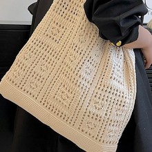 针织包复古网眼镂空简约编织包包女士单肩包时尚毛线手提包购物袋