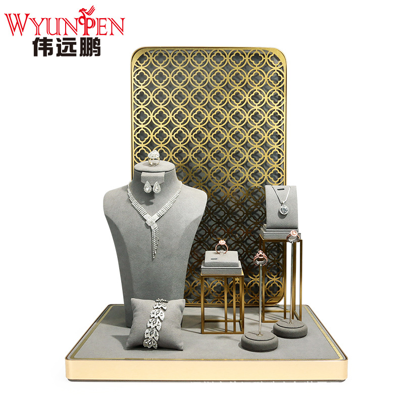 Waiyuanpeng Jewelry Props Grey Ultra-Fine Display Stand Set Necklace Ring Earring Accessory Decor Display