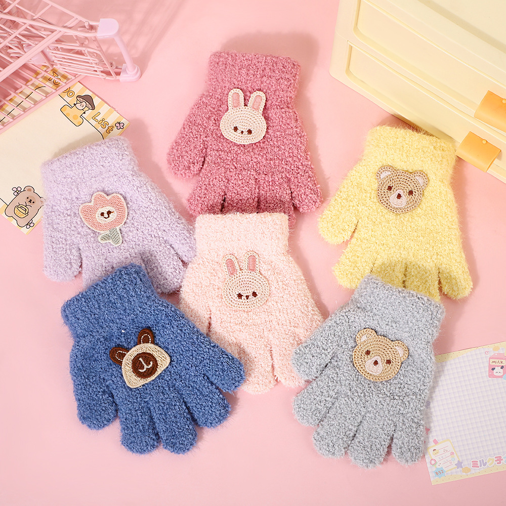 Autumn and winter Korean-style animal cartoon cute and comfortable 2-7 years old baby outdoor windproof and cold-proof knitted warm gloves