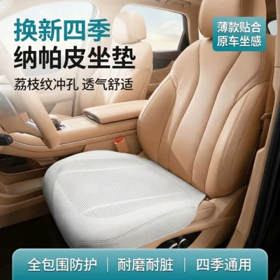 Car Seat Cushion Full-Cover Seat Cover, Universal for All Seasons, Car Interior Mat, Summer Rear Seat Three-Piece Set, Genuine Nappa Leather