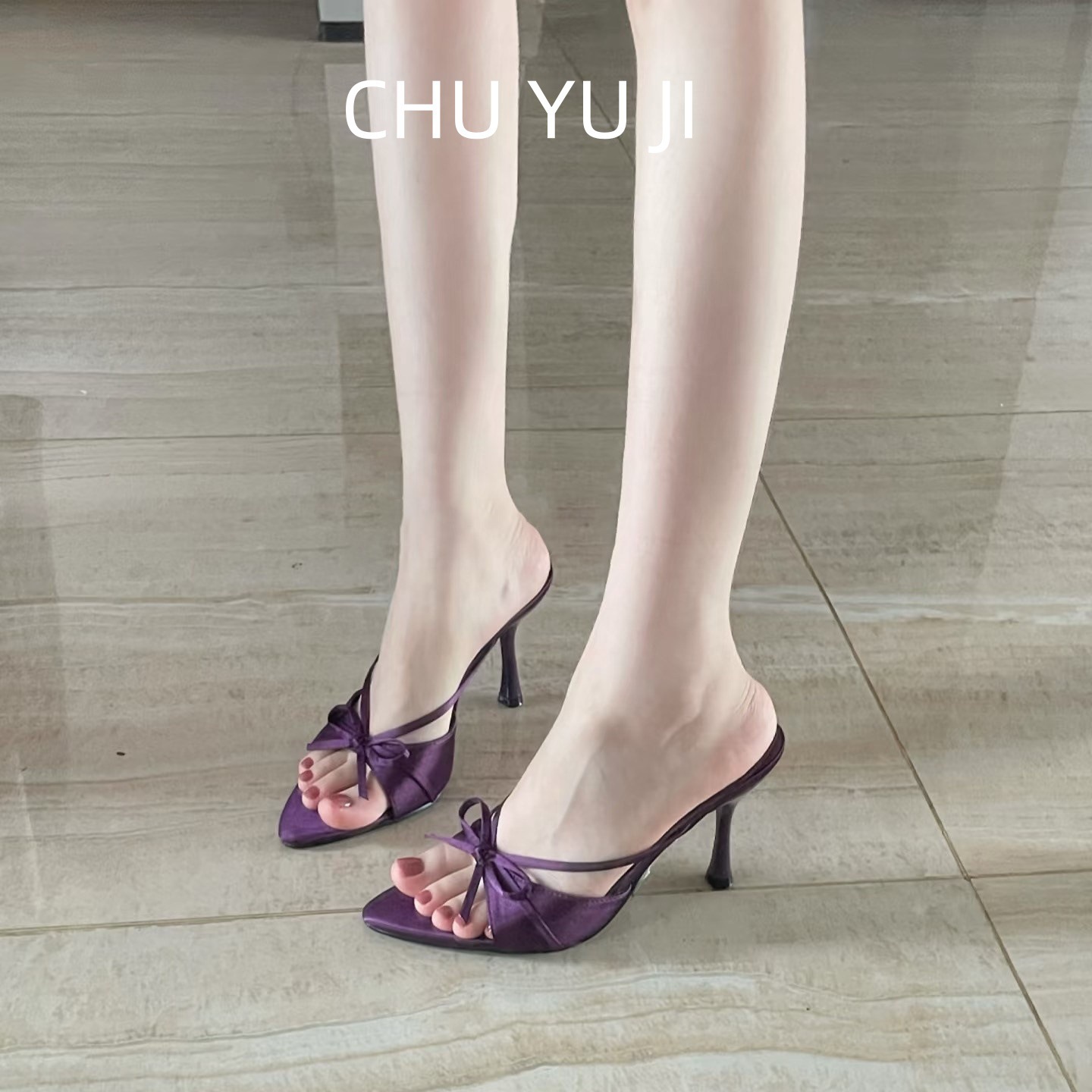 First Encounter Season 2025 New Bowknot Satin High-Heeled Sandals for Women, Elegant French Style Outdoor Slippers, Women's Summer Shoes