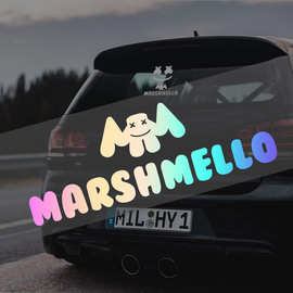 跨境Marshmello潮牌汽车贴纸电子音乐XX眼笑脸DJ遮挡划痕车身贴