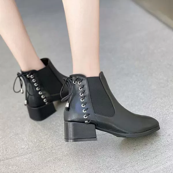 H16 leather spring and autumn single boots black