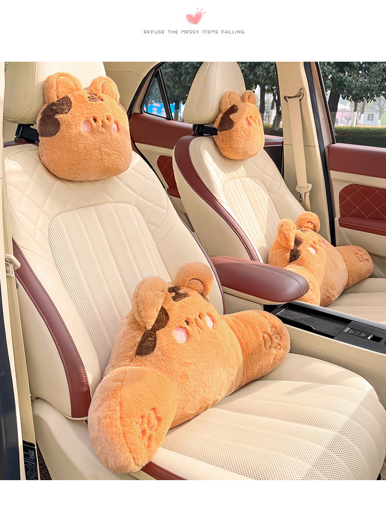 Cartoon plush car headrest neck pillow car seat waist cushion cute creative rear car waist cushion