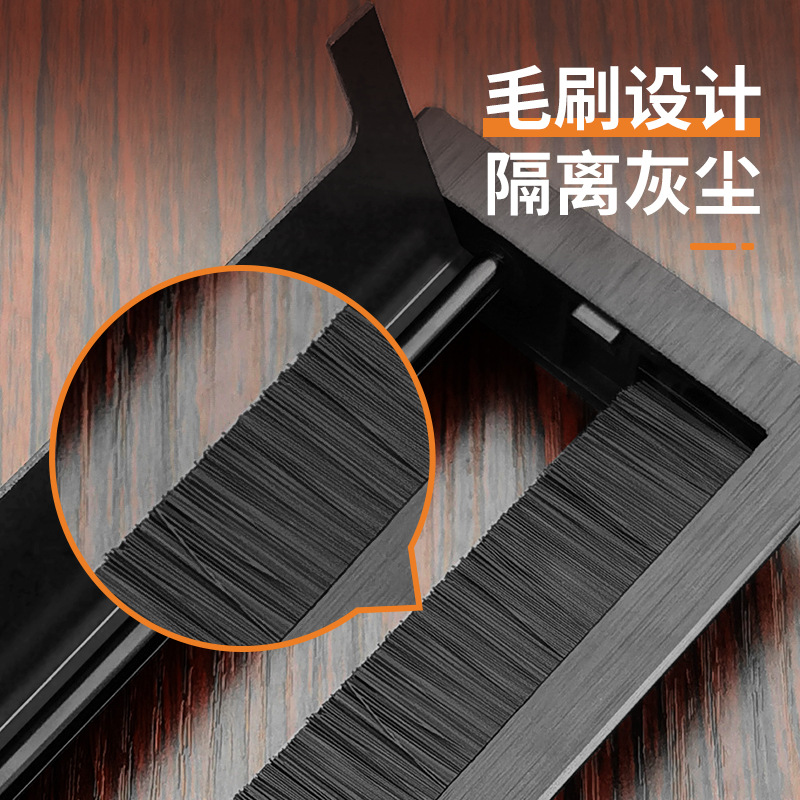 辦公桌穿線盒電腦桌面多功能過線孔蓋方形緩衝阻尼帶毛刷裝飾蓋板