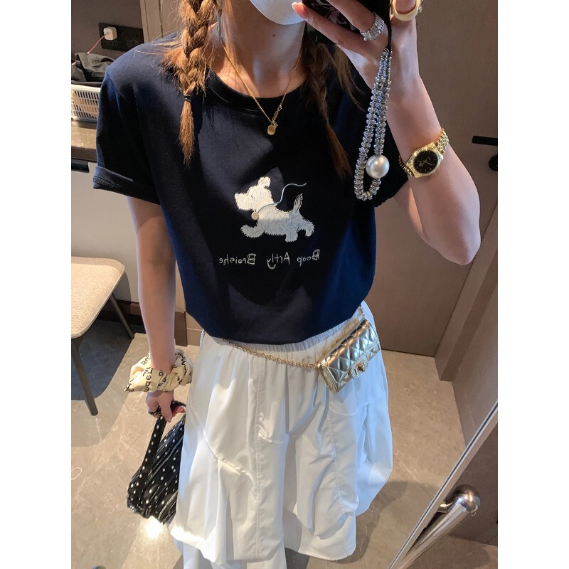 Mochu Blogger's Favorite Style Korean-Style Age-Reducing Puppy Letter Print Round Neck Loose Short-Sleeved T-Shirt Mq1393 Mochu Blogger's Favorite Style Korean-Style Age-Reducing Puppy Letter Print Round Neck Loose Short-Sleeved T-Shirt Mq1393