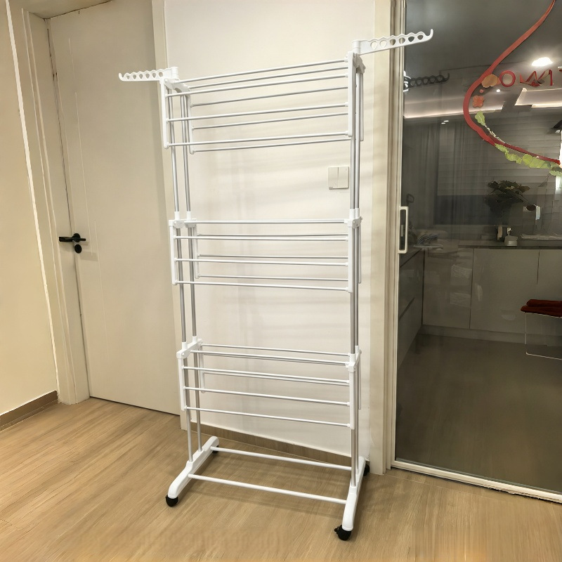 Percha de ropa plegable transfronteriza aterrizaje nuevo tipo de estante multifuncional de perfil aerodinámico móvil plegable percha de ropa multicapa image 10