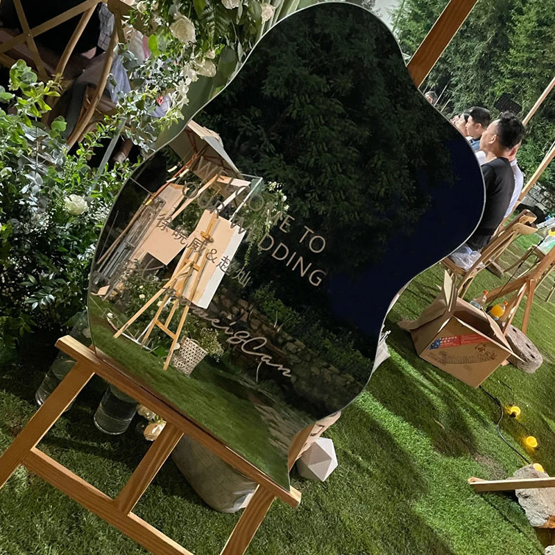 镜面迎宾牌水牌婚礼迎宾牌结婚欢迎异形镜面门口迎宾牌装饰宴会