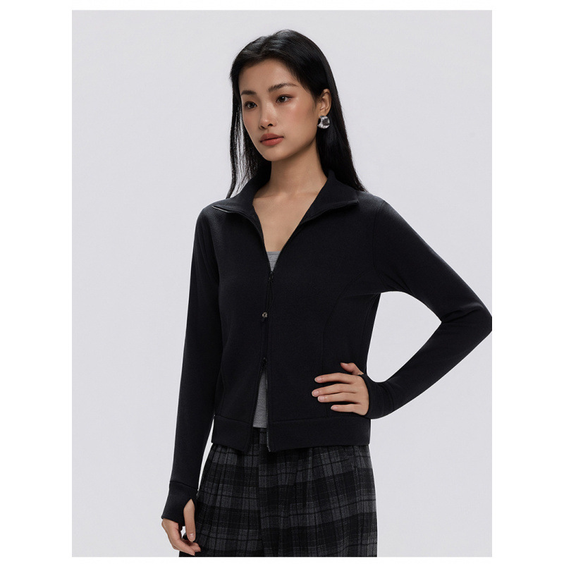 New Spring and Autumn High Collar Short Sports Sweatshirt Slim Fit Long Sleeve Windproof Zipper Women's Cardigan Jacket