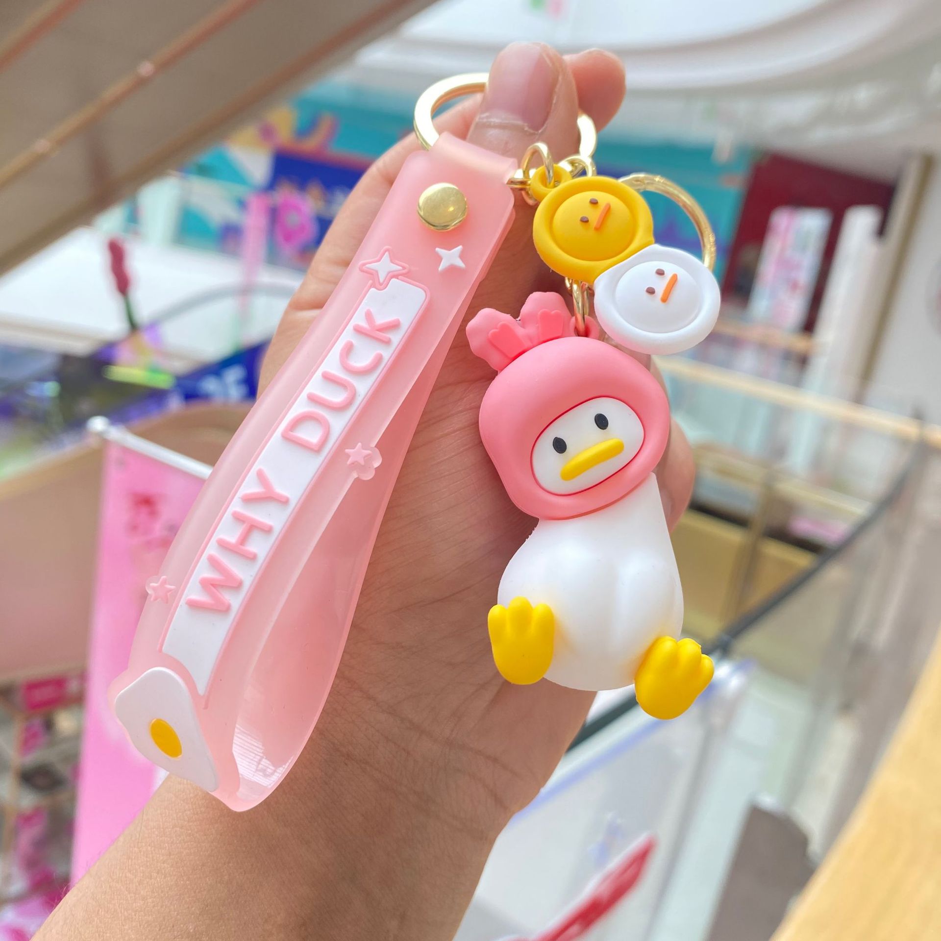 Dibujos animados pato torcido lindo cabeza cubierta llavero colgante lindo pequeño pato coche llavero adornos regalo al por mayor