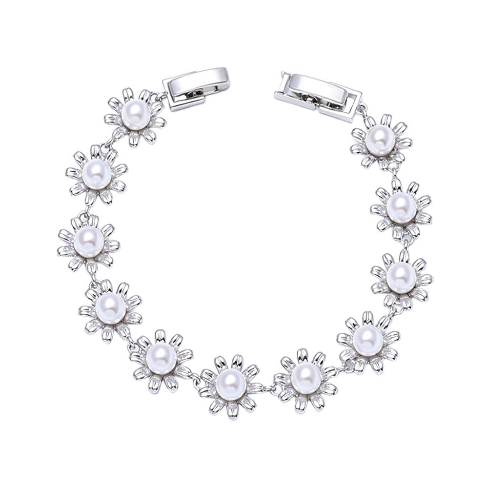 Pulsera de cobre puro lujosa y a la moda para mujer con diseño geométrico de flor de girasol y perlas, única y sencilla._voghion.com