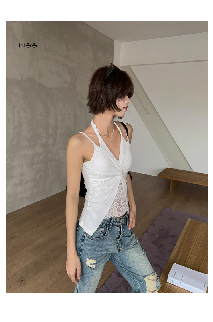 100% Cotton Lace V-Neck Twist Cami Top