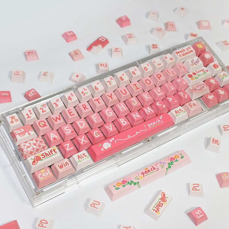 Mechanical Keyboard Pbt Customised Keycaps Pink Peach Design_voghion.com