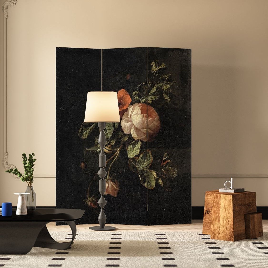 美式复古小众玫瑰花屏风隔断客厅卧室折叠移动美容院餐厅双面折屏