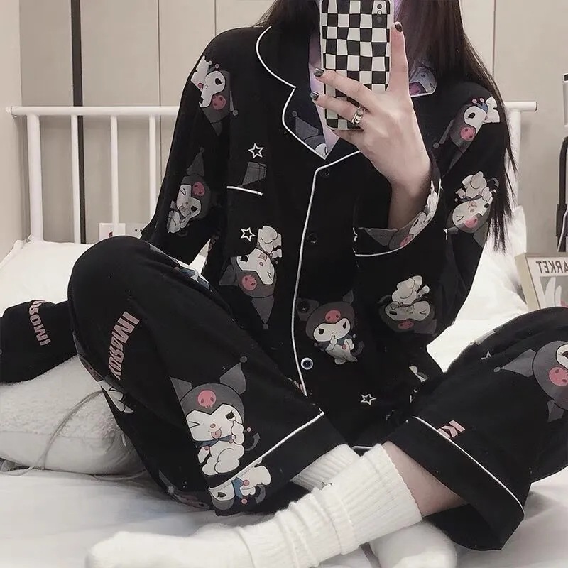 Estilo coreano japonés pijamas de dibujos animados mujer coolomi linda chica corazón ins estilo pantalones de manga larga desgaste del hogar otoño celebridad de Internet