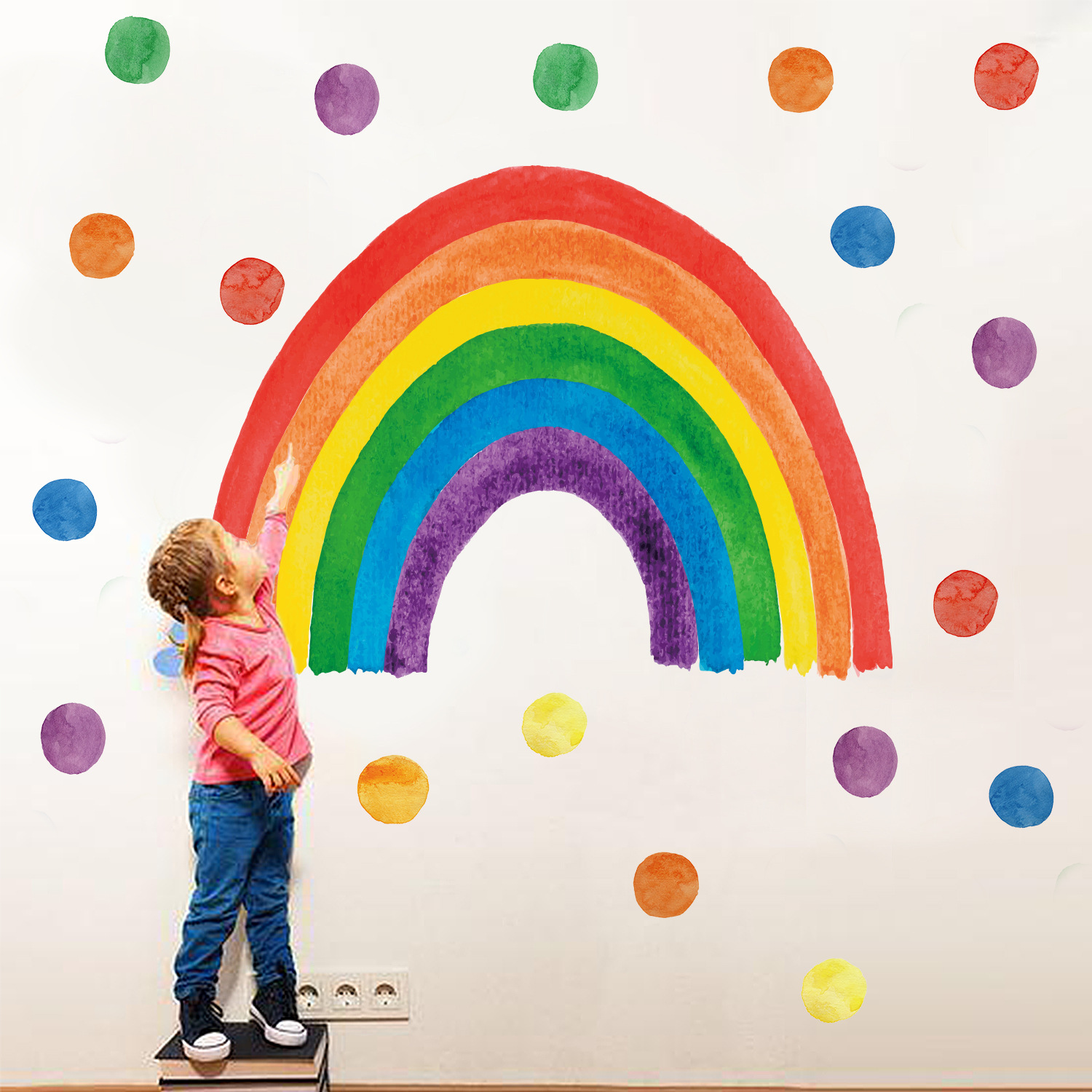 Funlife Rainbow Paradise Children's Room Decorative Wall Sticker Early Education Party Celebration Decoration Self-adhesive Beautification Sticker JY030