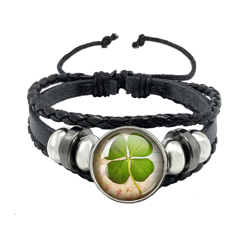 Wish Aliexpress Four-Leaf Clover Lucky Clover Viel Glück Time Gemstone Braided Leather Rope Bracelet Jewelry Wish Aliexpress Four-Leaf Clover Lucky Clover Viel Glück Time Gemstone Braided Leather Rope Bracelet Jewelry