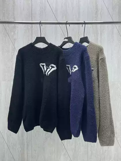 Ceiling Poison Version V Classic Internet Celebrity Style Front and Back Large Logo Wool Loop Yarn Round Neck Pullover Sweater