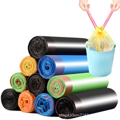 Household trash bag with drawstring thickening cleaning storage trash bag 15 ripper handle automatic drawstring plastic bag wholesale
