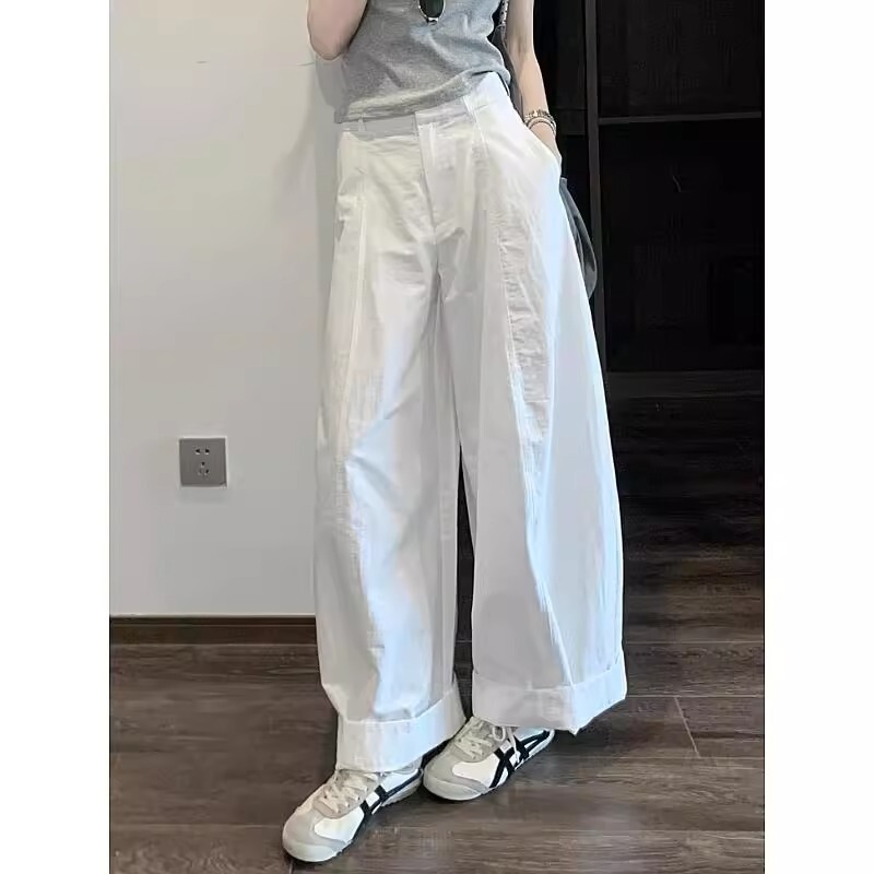 白色弯刀裤女夏季薄款休闲裤梨型身材韩版宽松显瘦阔腿镰刀长裤女|undefined