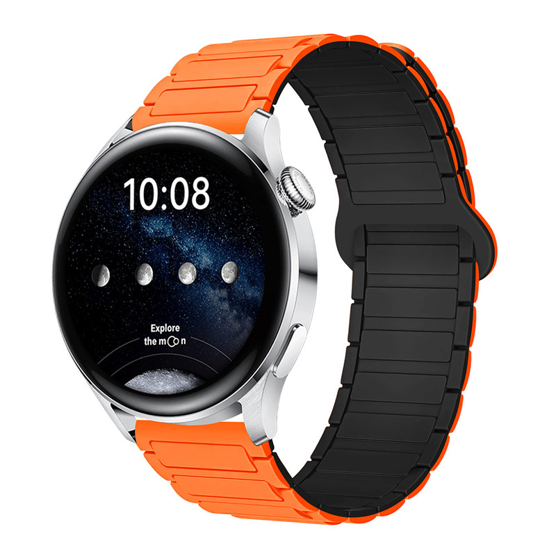 适用三星华为表带GT3/4/5荣耀watch4567二代三珠硅胶磁吸手表带|undefined