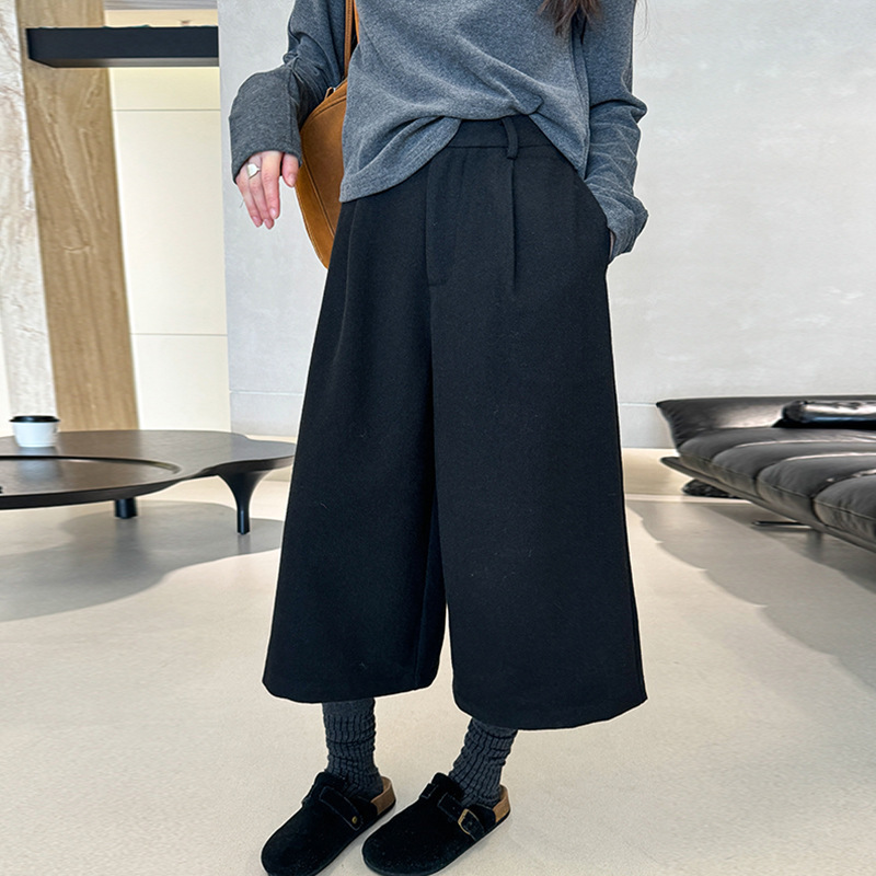 Wool Cropped Wide Leg Pants Women's European Station 2024 Autumn New European Women's Fashion Western Style Casual Pants Trendy Wool Cropped Wide Leg Pants Women's European Station 2024 Autumn New European Women's Fashion Western Style Casual Pants Trendy