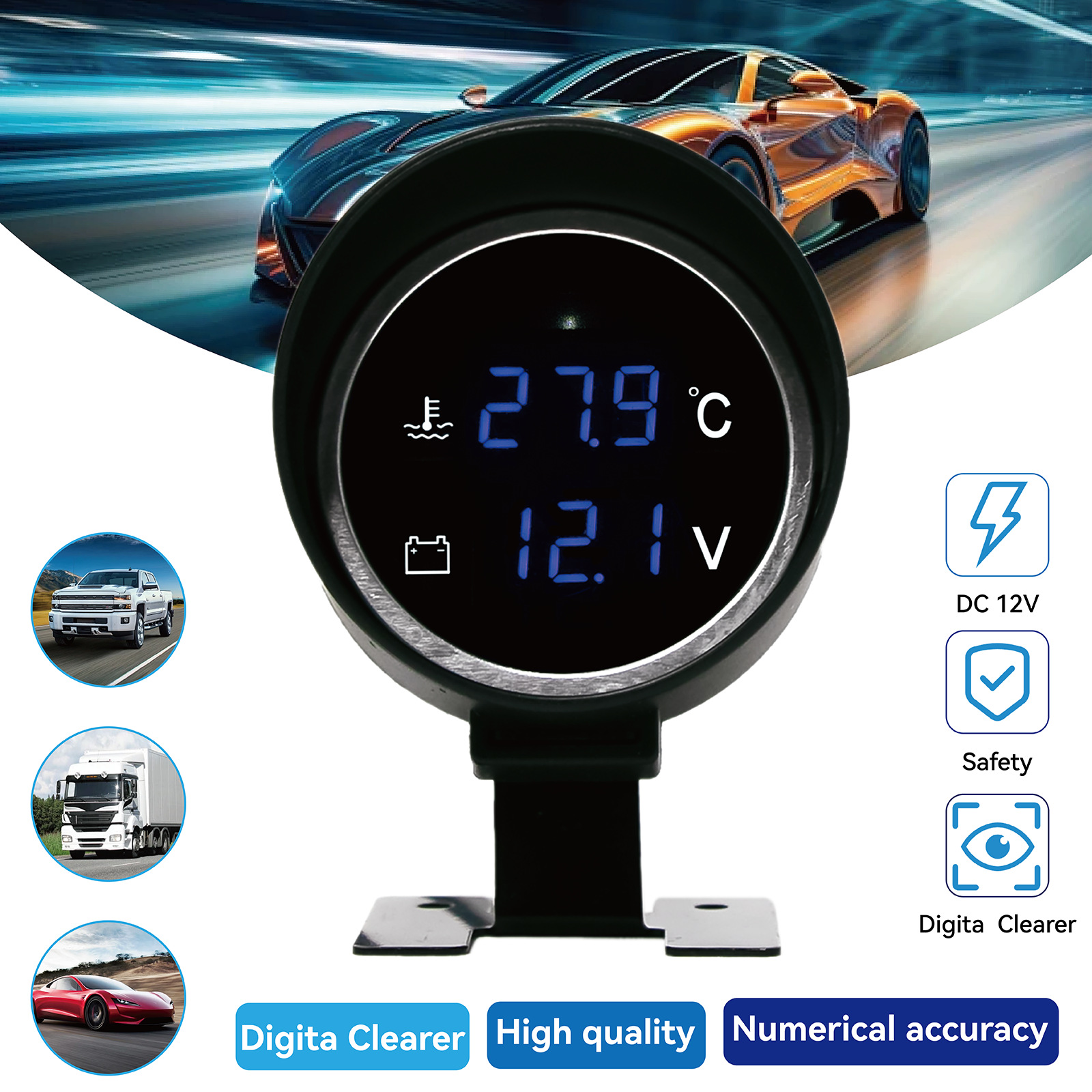 Cross-border 12V24V General Motors Car Truck Refitting Water Temperature Voltage Combination Circular Cannon Type Instrument Power Inspection