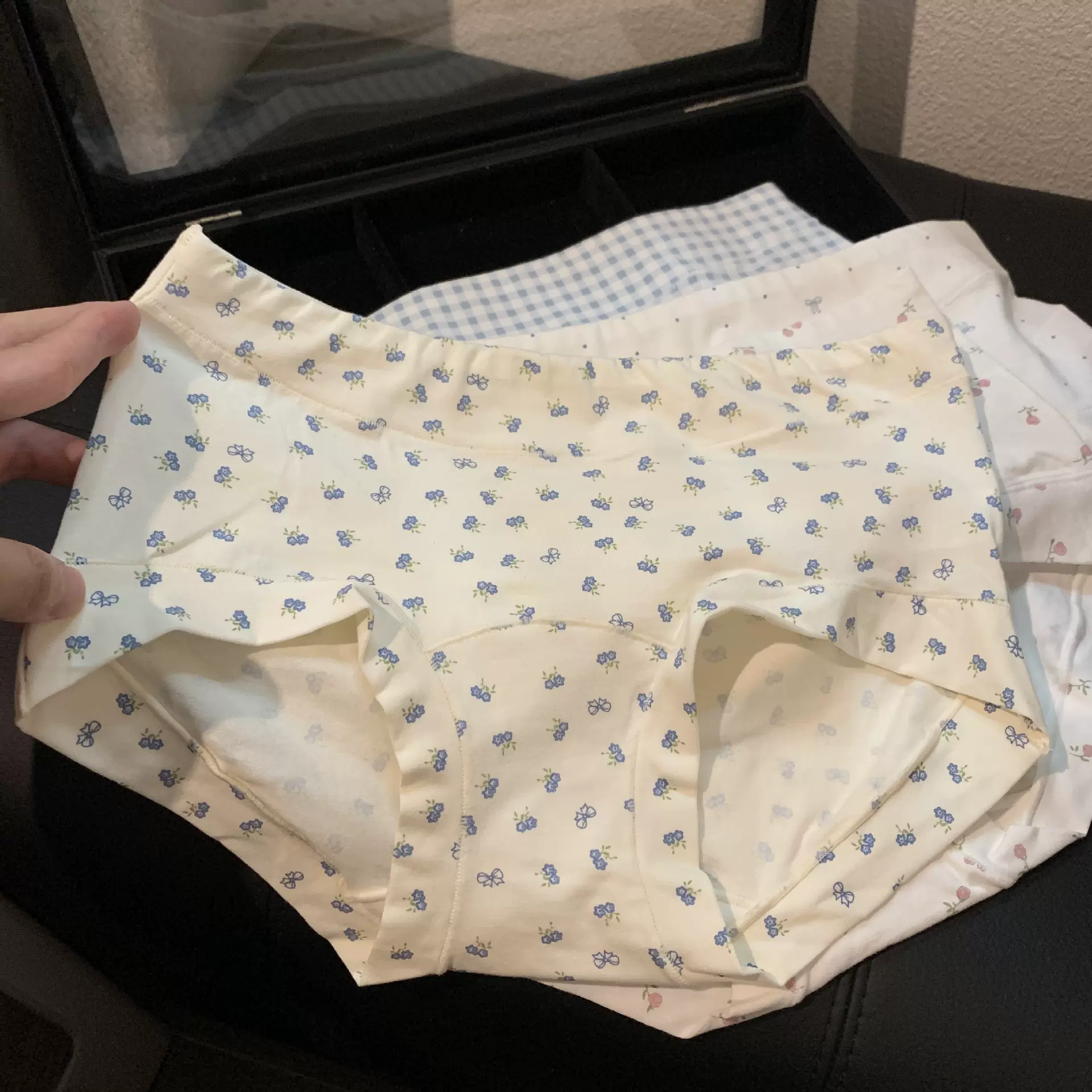 日系碎花少女内裤女生夏季透气薄款中腰10A格子内裤女