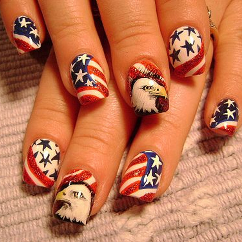 American Independence Day Short Square Finished Wear Nail Art Patch Eagle Flag Design Fashion Fake Nail Foreign Trade